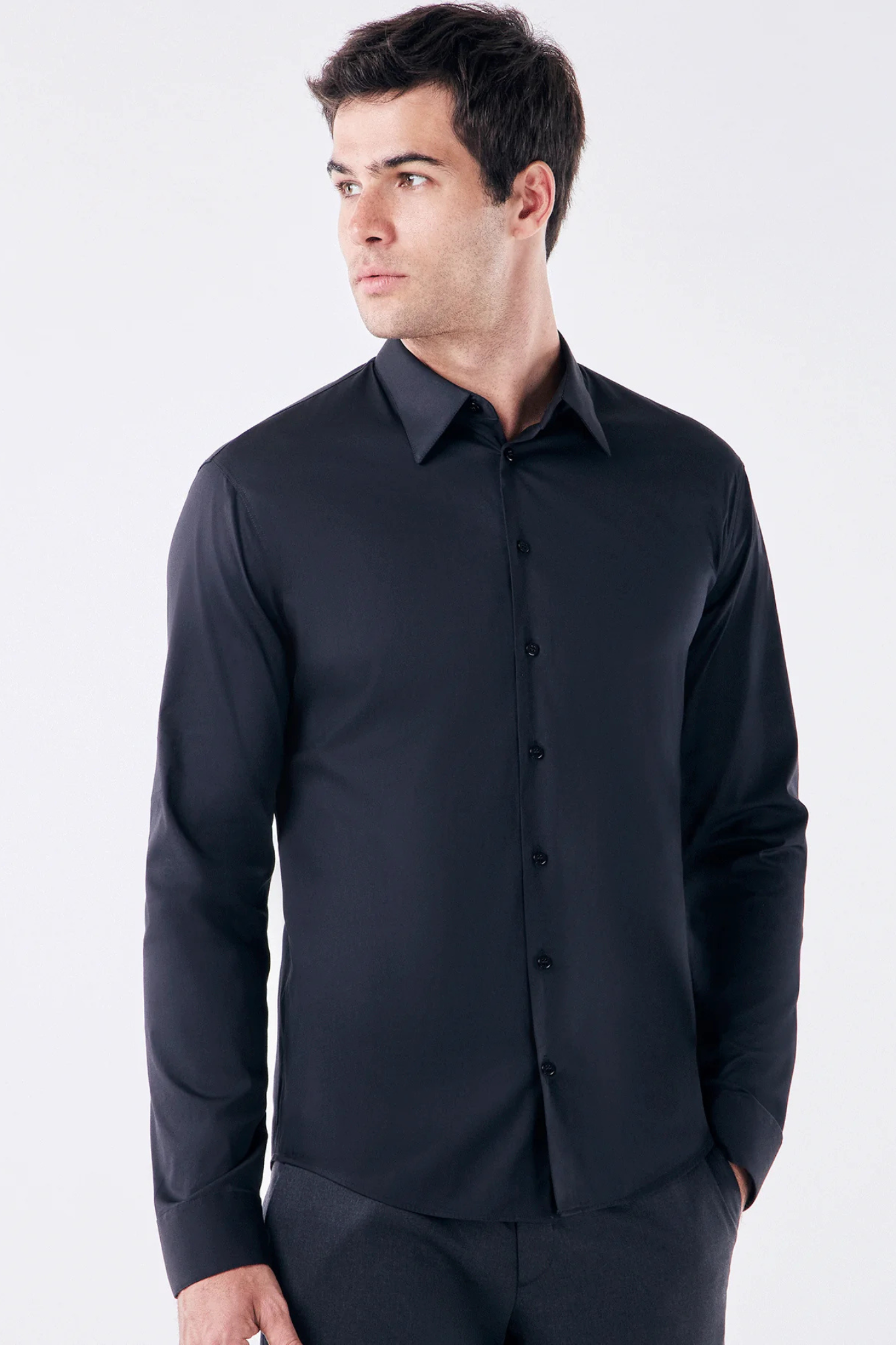 New men's plus size solid color dress shirt